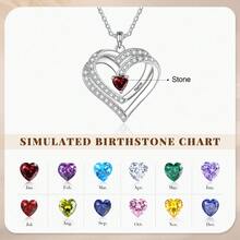 Customized Birthstone Encrusted Heart Engraved Necklace, An Ideal Gift For Mother's Day, Valentine's Day, Birthday, Anniversary, Christmas, Graduation Or For Friends, Classmates And Family - Silver - View 5