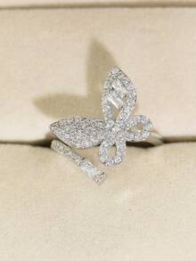 خاتم فراشة مفتوح من الزركونيا عالي الجودة والموضة، مناسب للاستخدام اليومي للنساء، الأعمال، الحفلات، الزفاف، السفر، وكهدية لعيد الفطر/عيد الأضحى