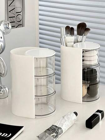 1 st roterande sminkväska med 2/3 lager | Förvaringslåda för smycken | Dammtät hållare för kosmetiska verktyg för puderpuffar, svampar, borstar och håraccessoarer | Dekoration för badrum, sovrum, Thanksgiving-presenter, julklappar, nyårspresenter
