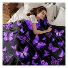 Butterfly Blanket For Women  Purple Butterfly Gifts Butterflies Throw Blanket Decorations For Bedroom Decor 50" X 40" Pop  Gift (Multiple Sizes Available) Nordic Style Acrylic Rectangular Office Nap Sofa Flannel Blanket, Air Conditioning Blanket, Knitted Small Blanket, Shawl Cover Blanket, Bed End Blanket Soft & ,Skin-Friendly Multi-Size Versatile Blanket ,Lettering Numbers Doodle Christmas Blanket,Chicken PrintingPerfect Christmas, Halloween, Birthday Gift For Home Decor,Uplifting Gift For Friends, Family, Happy Valentine's Day,Happy New Year. - 彩色 - 查看 4