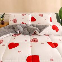 1pc Printed Thick Blanket, Reversible, Soft And Comfortable - Love White - View 7