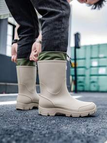 时尚防水雨靴，男女通用抽绳中筒送货骑手工作靴，厚底，防滑 - 灰色 - 查看 6