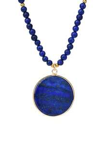 Bohemian Style Lapis Lazuli Pendant Necklace With 4mm Beads Geometric Pendant, Handmade Vintage Women's Jewelry, Perfect Birthday Or Holiday Gift - Multicolor - View 14