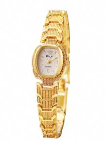 2025 New Women's Luxury Gold Watch, Barrel-Shaped Dial, Stainless Steel Strap, Fashionable Quartz Wristwatch - Gold - View 6