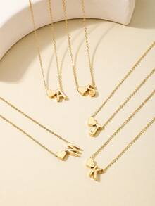 1pc Fashionable Minimalist Metal Heart & Letter Pendant Necklace, Suitable For Women's Daily Wear - Yellow Gold - View 3