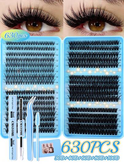 640 piezas Kit de extensión de pestañas DIY Kit de racimos de pestañas 10D-100D Rizo D Kit de pestañas DIY con pegamento y sellador de pestañas, pinzas, cepillo de pestañas, aplicación en casa Libro de pestañas en racimos (5 estilos mezclados) Viaje navideño