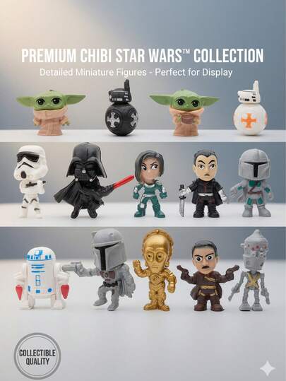 StarWars 14件套迷你人偶套装，包含14个角色、白色维达、婴儿迷你模型摆件，适用于桌面装饰、房间装饰和汽车配件。它是一款精美的装饰品，非常适合节日派对装饰、万圣节派对装饰、圣诞节派对装饰，也是完美的礼物。