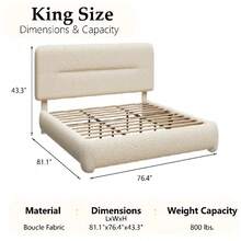 Queen Size Cloud Bed Frame, Boucle Bed With Adjustable Headboard, Soft Rounded Corner Guards, Silent Design, Easy To Assemble, BEIGE - 白色 - 查看 9