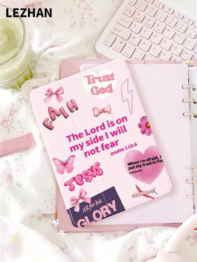 1pc The Lord Is With Me, I Will Not Be Afraid Slogan Printed Tablet Protective Case, Compatible With Apple IPad 10.2", Apple IPad Pro 11" 2021/2020/10th Gen, Apple IPad 11" 11th Gen 2025/9th Gen, Apple IPad Air 4th 10.9", Galaxy Tab A8 10.5" 2022, Matepad 10.4"/Tab/, With Pencil Slot, Anti-Drop, Tablet Stand Protective Cover