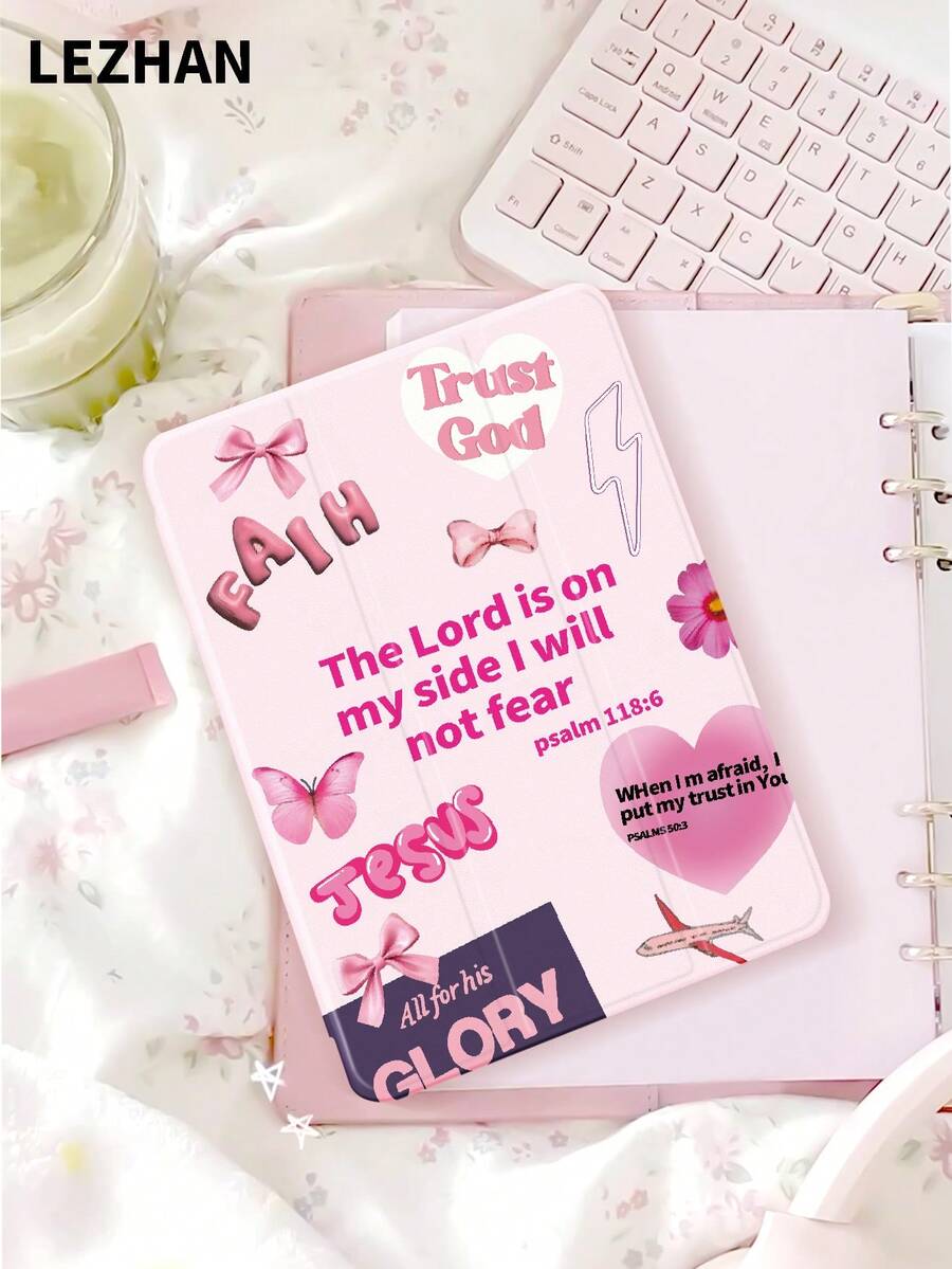 1个印有“主与我同在，我必不惧怕”字样的平板电脑保护套，兼容苹果iPad 10.2英寸、苹果iPad Pro 11英寸（2021/2020/第十代）、苹果iPad 11英寸（第十一代/2025/第九代）、苹果iPad Air 10.9英寸（第四代）、三星Galaxy Tab A8 10.5英寸（2022）、Matepad 10.4英寸/Tab/，带笔槽，防摔，带支架保护套 - 彩色 - 查看 1