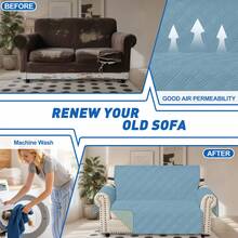 YSTYLE Single-Seater Sofa Cover With Armrests, Reversible Cat-Friendly Scratch-Resistant Couch Cover, Double-Sided Quilted Sofa Cover, Universal Sofa Cover - Clear Water Blue + Mint Green - View 7