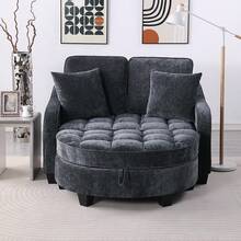 YOGLAD Modern Chaise Lounge Sofa Chair Indoor With Storage Ottoman, 2 Seater Sofa With Chaise Lounge, Irregular Armrest Loveseat Couch With Checkered Cushions And 2 Throw Pillows, Comfortable Fabric Upholstered Small Sofa For Living Room Bedroom Apartment, Easy Assembly - màu đen - Xem 4