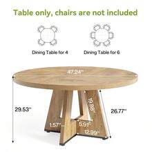 LITTLE TREE Round Dining Table Kitchen Table, 120 Cm Dining Room Tables For 4 People, Farmhouse Dinner Table With Wooden Table Top And Legs (Only Table) - 橡木色 - 查看 2