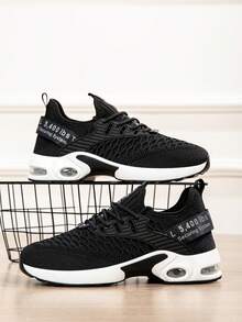 Women's Air Cushion Mesh Breathable Running Shoes, Women's Black Casual Walking Shoes, Women's Black Mesh Breathable Air Cushion Shock Absorbing Sports Shoes, Lightweight Non-Slip Sports Training Shoes Suitable For Gym And Walking, Casual Lightweight Sports Training Shoes