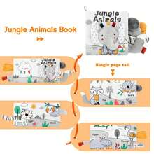 【3D互动布书】耐用儿童布书，带3D尾巴 - 互动式、耐啃咬、发声，促进早期学习和认知发展 - 完美的儿童礼物，灰/白色