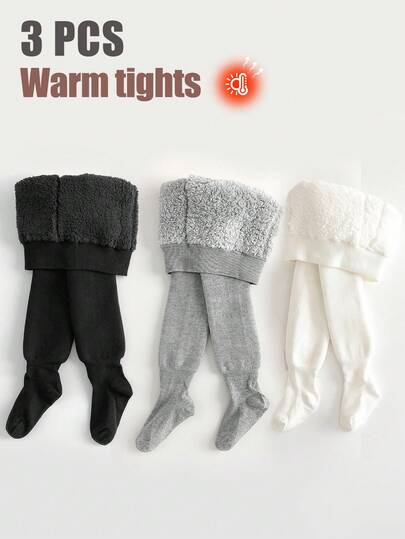 3 PCS Simple Black, White And Gray Color Scheme Children's Thickened Winter Tights For Girls: Warm, Soft, Simple Design, Versatile For Outdoor & Daily Use Girls Tights Baby Toddler Leggings Socks
