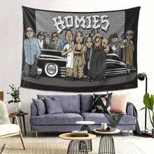 SnoopGangTapestry Homies Wall Hanging Tapestry - Urban Street Art Design With Vintage Car & Brick Wall Graffiti   High-Quality Peach Light Beige Fabric  Horizontal Wall Decor For Bedroom  Office  Party - Perfect Gift For Hip-Hop Fans   Office Artwork  Cartoon Style Graphic  Sleek Texture - Nhiều màu - Xem 4