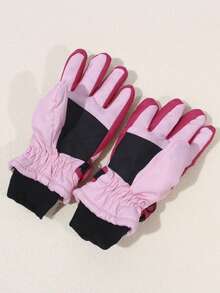 1 双儿童撞色加厚保暖露指手套，适合冬季滑雪、骑自行车等户外活动 - 撞色 - 查看 5