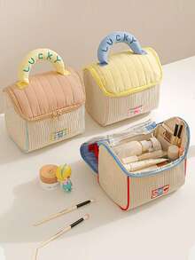 可爱小屋造型毛绒大容量化妆包，撞色设计，防水旅行洗漱包，礼品化妆包，化妆袋，洗漱包，旅行必备，邮轮必备，度假必备，男女通用旅行收纳盒，节日必备，女士礼物 - 彩色 - 查看 6