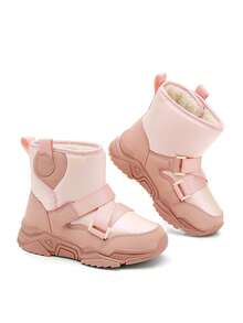 1 Pair Kids Winter High-Top Snow Boots, Warm Snow Boots, Water-Resistant Upper Design, Anti-Slip & Durable Sole, Soft & Comfortable, Suitable For Winter Outdoor Snow Activities, Fashionable Pink Design For Girls - Pink - View 3
