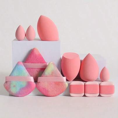 12-Piece Makeup Sponge Set - Includes Triangle, Mini Air Cushion And Drop Mixer For All Skin Types - Perfect For Foundation, Liquid, Cream And Powder Applications, Puffs, Beauty Mixers,Cheap,Valentine's Day,Cheap Items,Travel,Travel Essential,Room Decor,Valentine's Gift,Cheap Stuff,Room,1 Dollar Items,Vacation Essentials,Gifts For Women,Bedroom,Valentine,99 Cent
