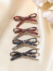 Bộ 4 kẹp tóc nơ kẻ caro, kẹp tóc mái đồng phục phong cách học sinh, phụ kiện tóc đa năng cho bé gái - Nhiều màu - Xem 2