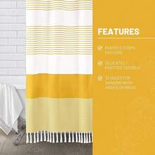 Sage Green Boho Stripe Shower Curtain 72 X 72 Inches Farmhouse Cotton Bathroom, - Yellow - View 3