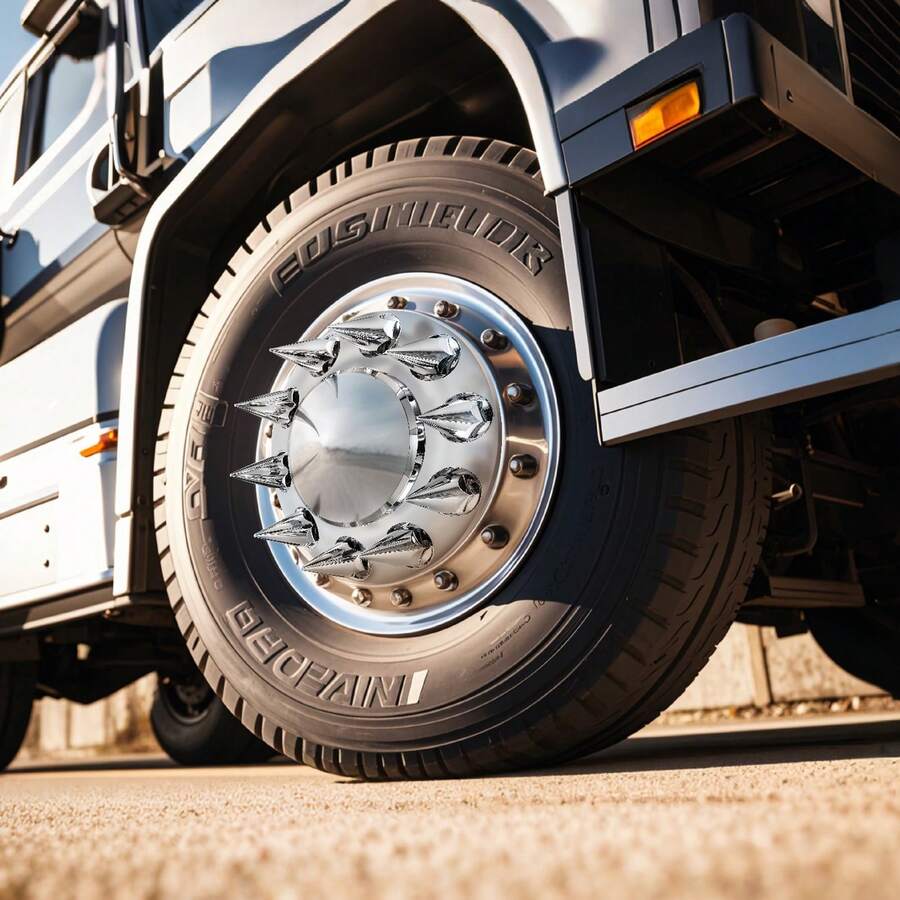 Front Axle Wheel Covers, Spiked Axle Cover For Semi Truck, ABS Electroplate Rust-Resistant Lug Nut Covers, Universal Fit, Installation Tool Included, Complete Axle Cover Combo Kit - 13.90x4.25 inch - 查看 1