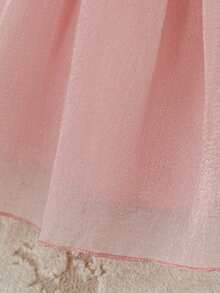 Vestito da damigella d'onore per bambine con collo rotondo, schiena in rete con fiocco, motivo floreale carino, adatto per feste di 1° compleanno, matrimoni, uscite, non include fascia per capelli