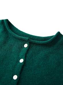 Women's Spring Sweater Cardigan Long Sleeve O Neck Button Up Solid Color Knitwear - Dark Green - View 4