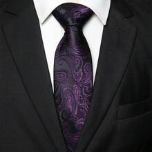 男士黑紫色佩斯利花纹领带、口袋巾、银色领带夹、袖扣和胸针组合套装（1件/2件/3件/5件），适合工作场所、商务场合、会议、婚礼、毕业典礼等各种场合，是男士生日、感恩节、圣诞节、新年等节日的绝佳礼物。 - 黑色 - 查看 2