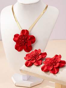 Set de bijuterii pentru femei 3 buc, colier și cercei cu pandantiv din lanț de șarpe floral pictat în roșu, accesorii de modă elegante vintage pentru sărbători, călătorii, petreceri, întâlniri