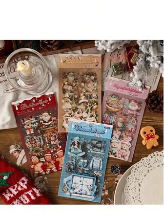 6pcs Christmas Stickers, Waterproof Stickers, Scrapbooking Stickers, Christmas Decorations, Suitable For Home, Room, Planner, Water Bottle, Phone, Notebook