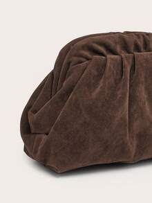 复古褶皱绒面云朵女士手拿包，大容量时尚设计，适合户外购物 - 咖啡 - 查看 5