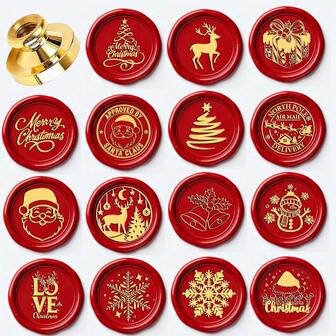 BAOFALI 1 PC Merry Christmas Elements Wax Stamps Removable Round Brass Heads NO Handle Deer, Berry, Bell, Santa Claus Wax Stamp For Decorations, Greeting Cards, Envelopes, Wine Bottle Wrappers, Notebooks, Perfume Bottles