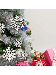 36 件圣诞白色雪花饰品塑料闪光雪花饰品适用于冬季圣诞树装饰尺寸各异的工艺雪花，圣诞节