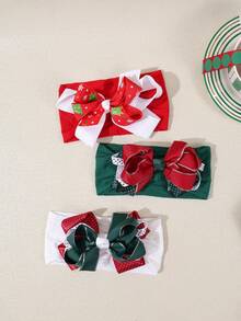 1pc Christmas Ribbon Bow Elastic Nylon Polka Dot Baby Headband Hair Accessories Set - Multicolor - View 3