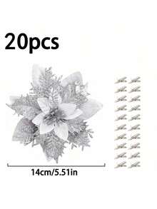 20 piezas/10 piezas/2 piezas Flor de Pascua artificial multicolor, decoraciones de árbol de Navidad con flores de Pascua, flores de Pascua con malla hueca brillante, decoraciones navideñas, accesorios festivos, árbol de Navidad, corona, adornos de árbol de Navidad con flores de Pascua brillantes, decoración navideña DIY corona de flores de Pascua, decoraciones de fiesta Navidad Decoración 2025 Decoración de Navidad 2025