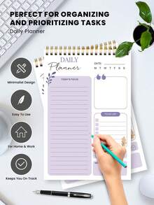 Trees Undated To-Do List Notebook / Daily Planner / Spiral Bound Task List / Schedule Organizer, Improve Efficiency, 8.5" X 5.5", 100gsm Paper - Purple - View 7