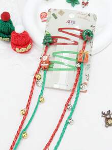 Clips para el cabello trenzado de edición limitada de Navidad en rojo y verde, clips para el cabello trenzado con cuentas con diseños de Papá Noel/árbol de Navidad/regalo/corona, clips para el cabello trenzado de colores, decoraciones lindas de clips laterales