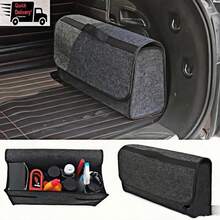 1pc Foldable Car Trunk Storage Organizer Bag, Gray Felt Material With Handle And Multiple Compartments, Portable Design For Tools, Bottles, Auto Accessories, Fits Most Vehicles - Black - View 9
