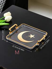 1pc Rectangular Tray With Halloween, Ramadan, Star & Moon Stickers, Multifunctional Holiday Serving Plate - Clear - View 17