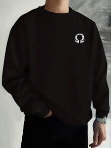Sudadera de cuello redondo con estampado para hombre, otoño/invierno - Negro - Ver 3