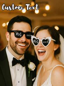Personalized Heart-Shaped Pearl Fashion Glasses, Two Custom Pairs Of Black And White Pearl Heart-Shaped Fashion Glasses, Personalized Bridal And Groom Fashion Glasses, Bridesmaid And Groomsmen Fashion Glasses, Wedding Decoration Glasses, Novelty Women'S Heart-Shaped Fashion Glasses For Parties, Vintage Heart-Shaped Fashion Glasses - Multicolor - View 1