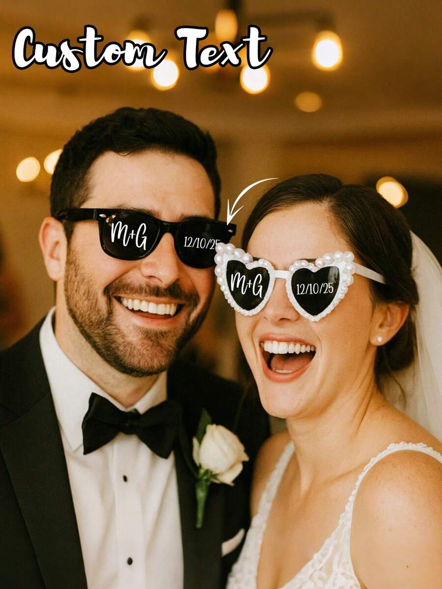 Personalized Heart-Shaped Pearl Fashion Glasses, Two Custom Pairs Of Black And White Pearl Heart-Shaped Fashion Glasses, Personalized Bridal And Groom Fashion Glasses, Bridesmaid And Groomsmen Fashion Glasses, Wedding Decoration Glasses, Novelty Women'S Heart-Shaped Fashion Glasses For Parties, Vintage Heart-Shaped Fashion Glasses - Multicolor - View 1
