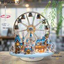 2D Scena natalizia piatta in acrilico rotante - Raffigurante Babbo Natale, pupazzo di neve e carrozza in un paesaggio invernale illuminato - Base rotante a 360°, statua da collezione durevole senza alimentazione elettrica per casa, ufficio, camino o feste - Decorazione festiva ideale perOgnissanti Halloween, con luci scintillanti e dettagli innevati - Multicolore - Visualizzare 10