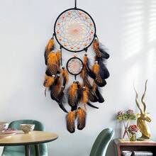 1pc Handmade Glow-In-The-Dark Dream Catcher, Luminous Wall Decor, Creative Fluorescent Bead Home Decoration, Christmas Ornament, Artificial Feather Hanging Accessory - Multicolor - View 6