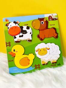 Montessori Wooden Farm Animal Puzzle Toy, Shape Sorter Develop Hand-Eye Coordination, Toddler Large Peg Puzzle Early Learning And Fine Motor Skills Learn Colors And Animals, Parent-Child Interactive Game, Baby Birthday Gift - Multicolor - View 9