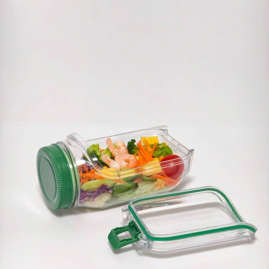 1 New Salad Box With Side-Opening Lid, Suitable For Office Meals And Fitness Meals. It Can Be Given As A Gift To Your Boyfriend. Vertical Layered Salad Container With Built-In Bowls And Transparent Lids, A Space-Saving Kitchen Storage Box. Salad Canister, Christmas Gift, Holiday Gift, Also Suitable For Offices, Schools, Picnics, Refrigerators, Lunches, Breakfasts, Snacks, Salads, Nuts, Waffles, Fresh Food, Snacks, And Cookie Boxes. - Multicolor - View 1