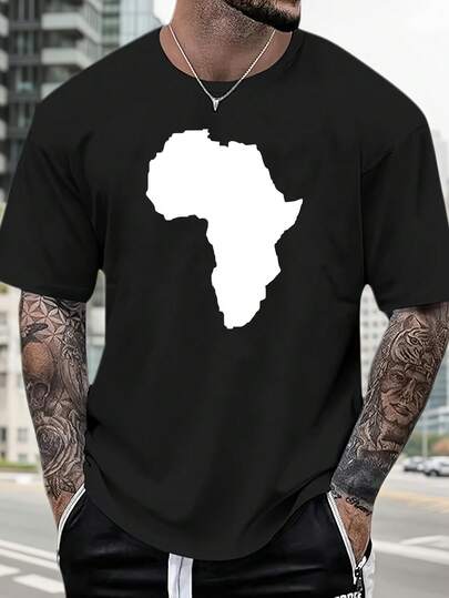 African map element design - creative pattern T-shirt - good gift for family and friends - 10LB160 - 100% cotton four seasons comfortable round neck men's short sleeve